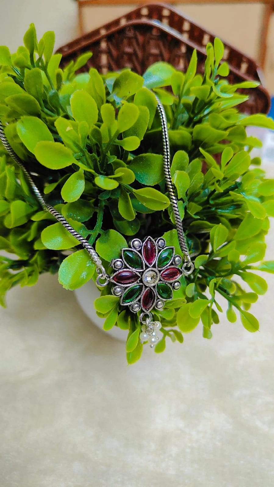 Floral Charm German Silver Anklet