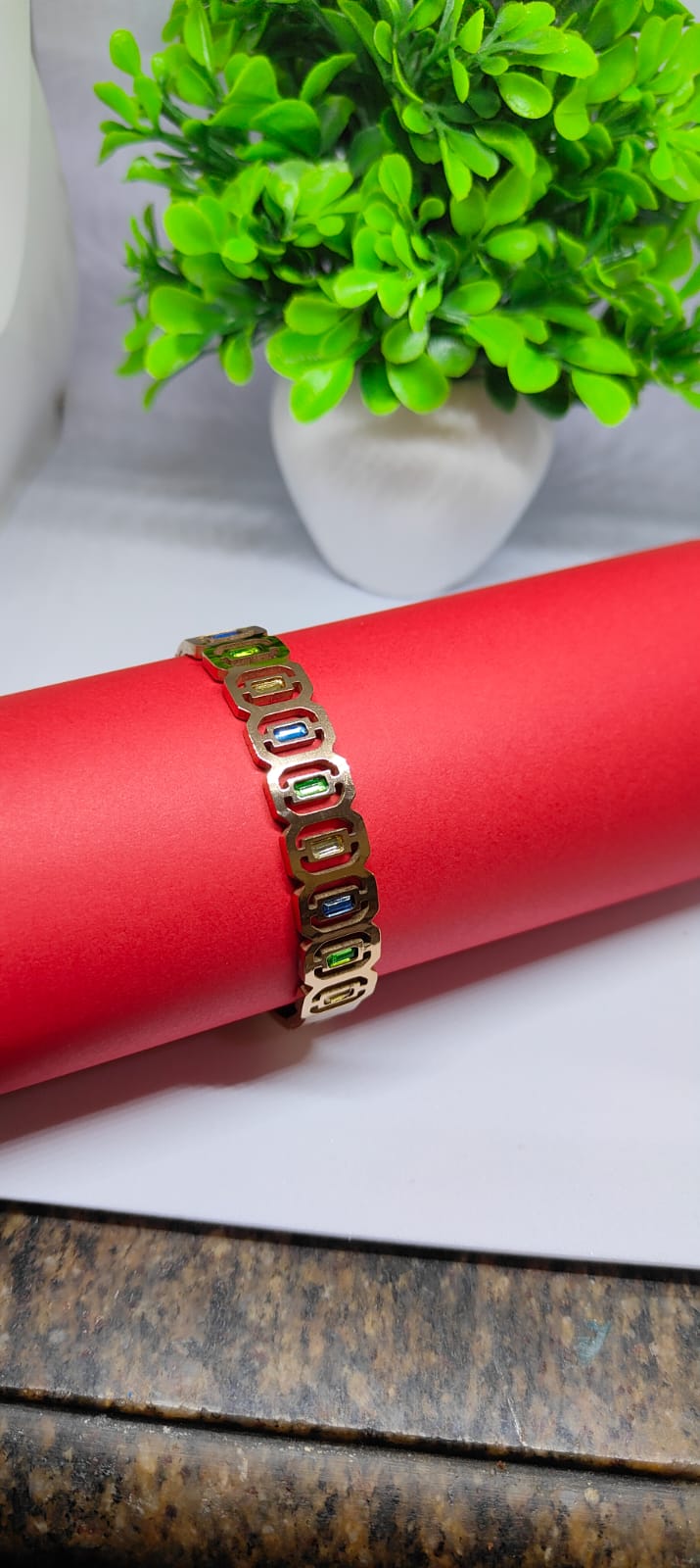 Geometric Gold-Tone Multicolor Stone Bracelet