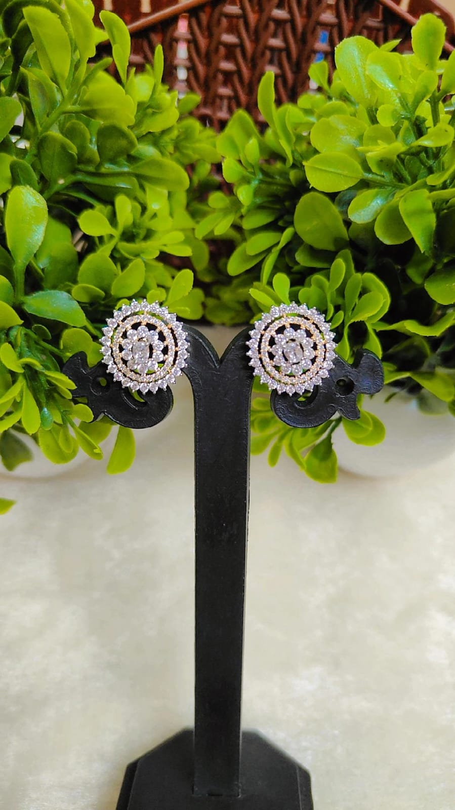 Floral Halo American Diamond Stud Earrings