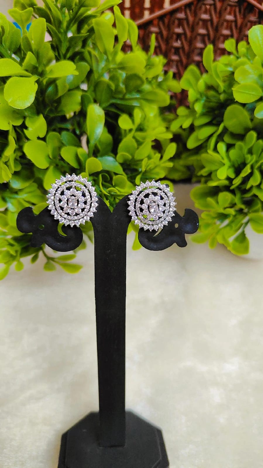 Floral Halo American Diamond Stud Earrings