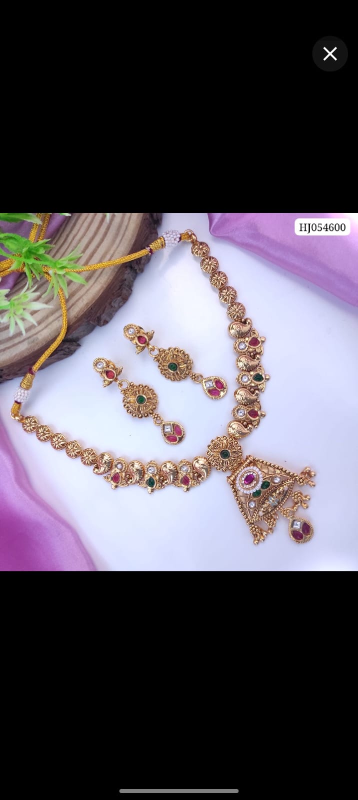 Antique Gold-Plated Peacock & Paisley Necklace Set