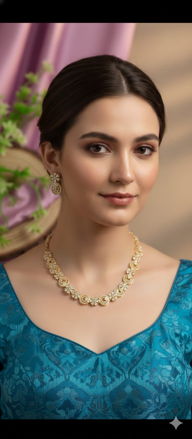 Radiant Bloom Stone-Studded Gold Polish Necklace Set