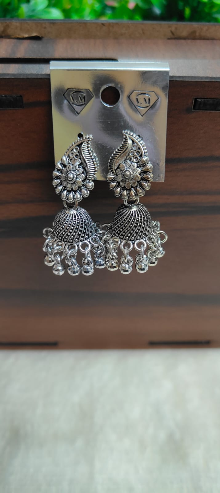 Oxidised Peacock Motif Jhumka Earrings
