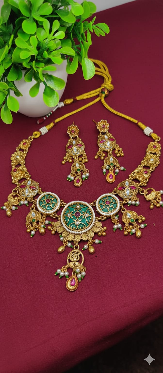 Royal Green Kundan-Style Necklace Set
