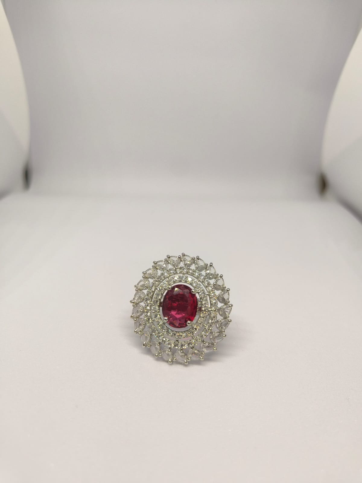 Ruby Red Halo American Diamond Ring