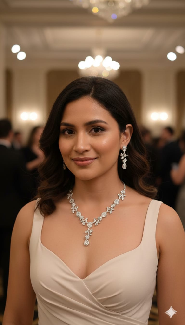 Floral American Diamond Necklace Set
