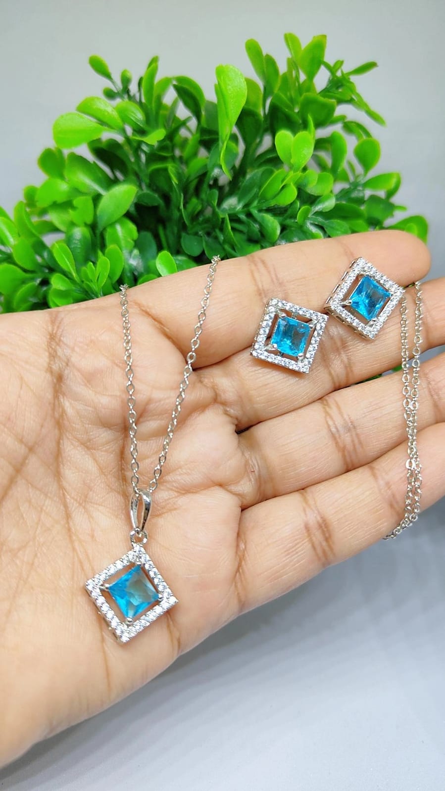Azure Square Diamond Pendant Set