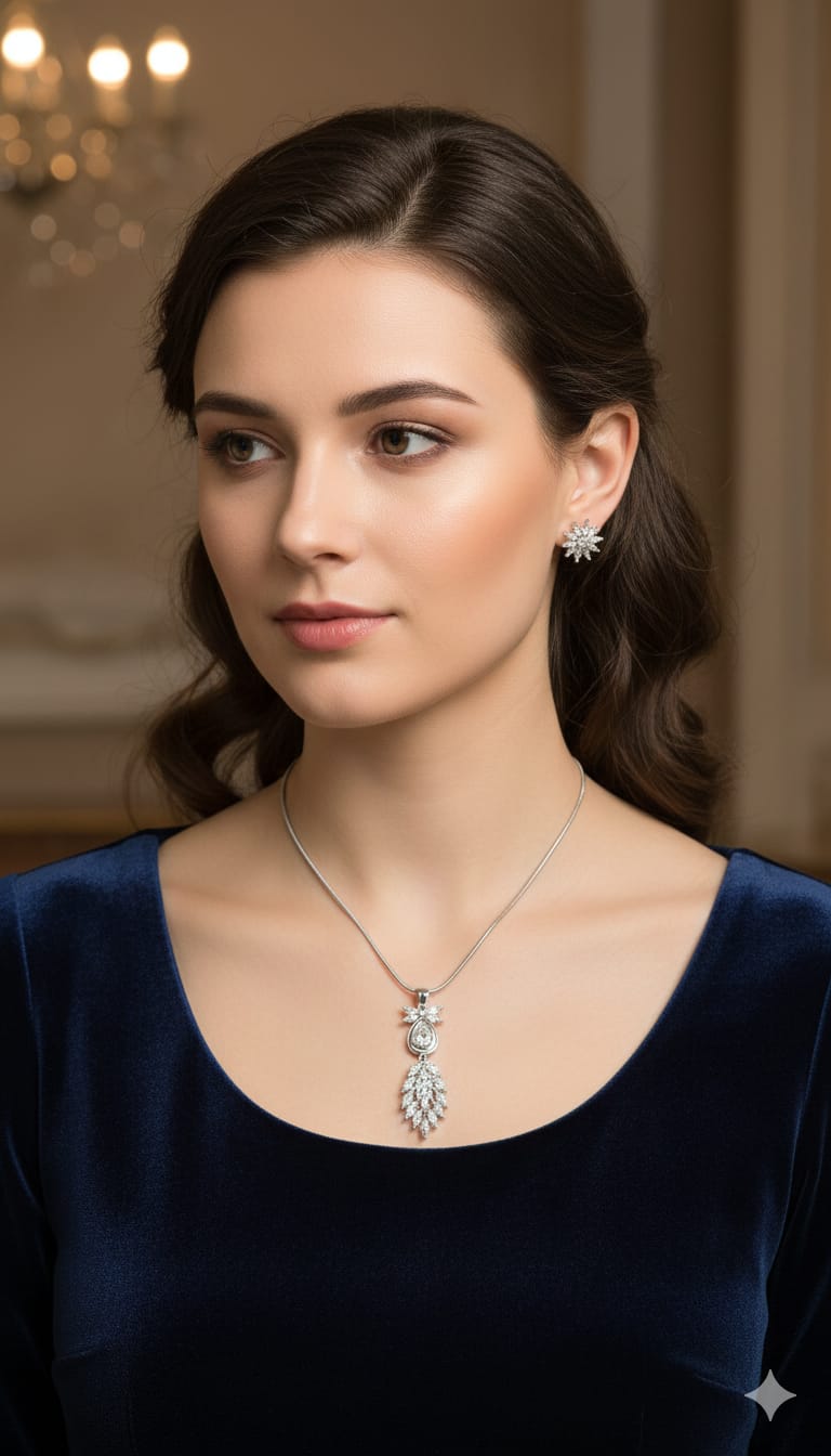 Elegant American Diamond Leaf Necklace
