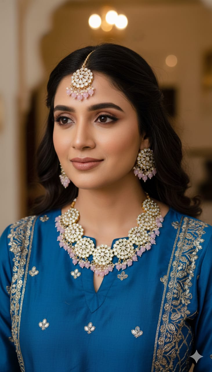 Floral Kundan Pearl Drop Necklace
