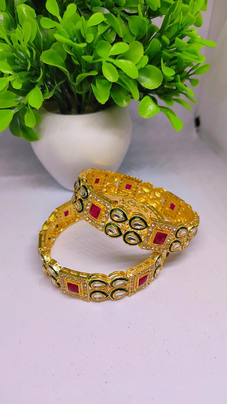 💚❤️ Emerald & Ruby Kundan Heritage Bangles