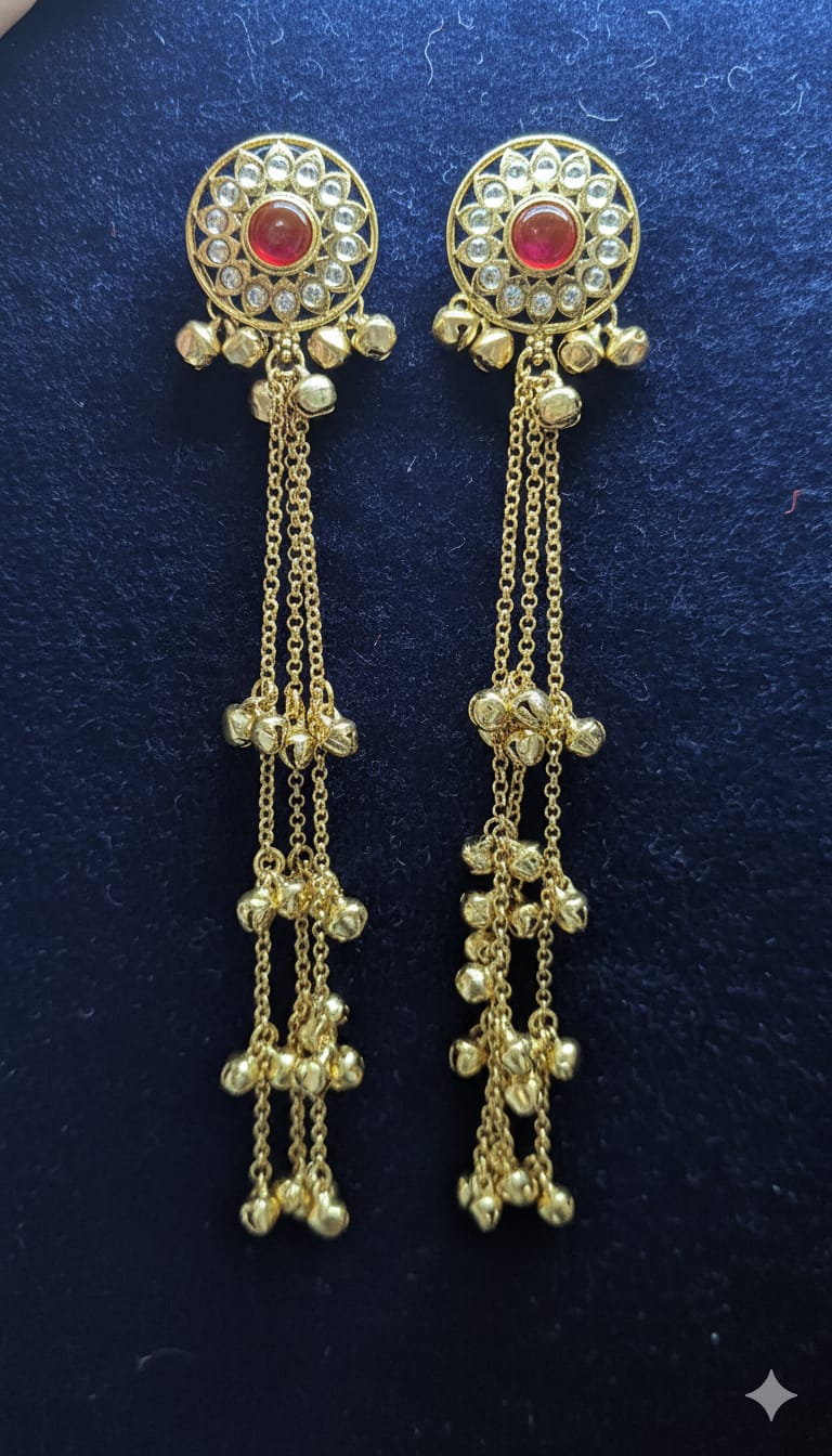 ❤️ Ruby Kundan Chain Drop Earrings
