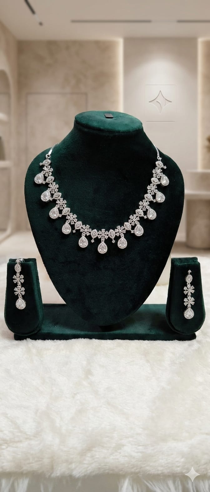 Diamond Bloom Teardrop Necklace Set