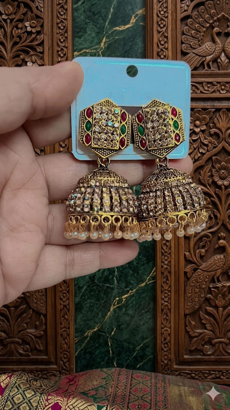 Royal Antique Stone Jhumka Earrings