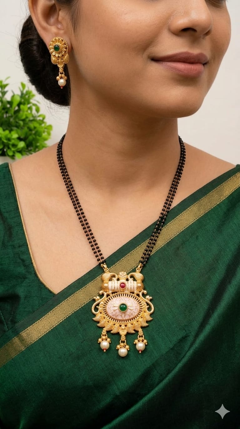 Royal Temple Design Mangalsutra Set with Matching Earrings