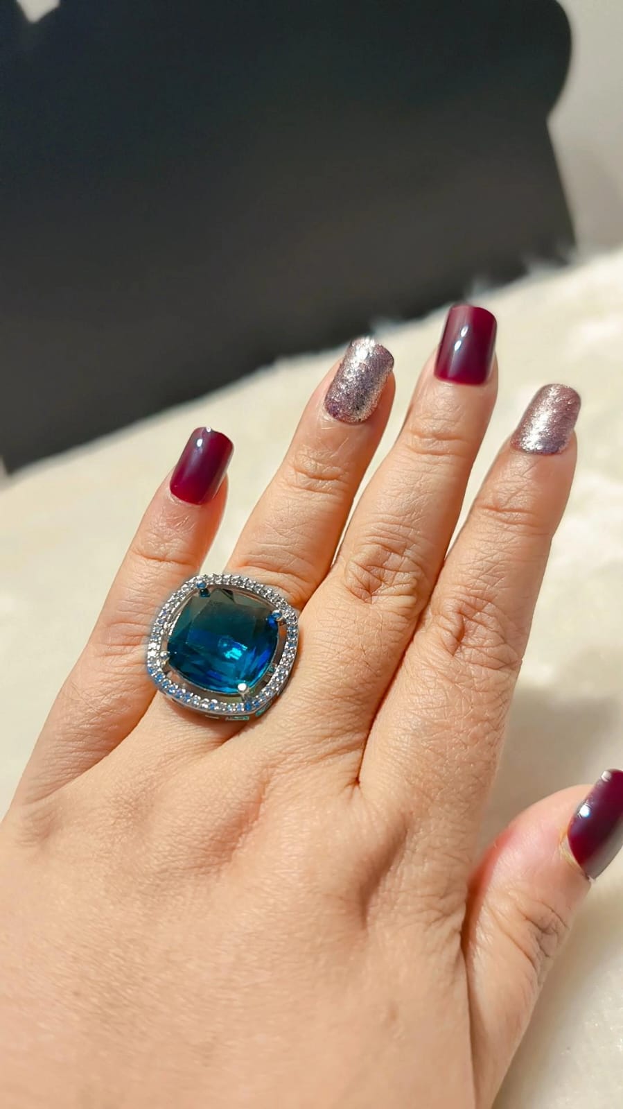 Water Blue Halo Statement Adjustable Ring 💙✨