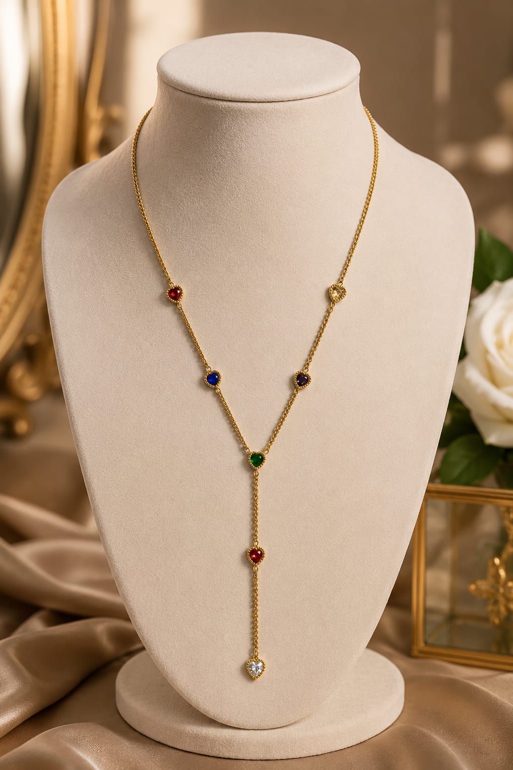 Rainbow Hearts Y-Style Lariat Necklace