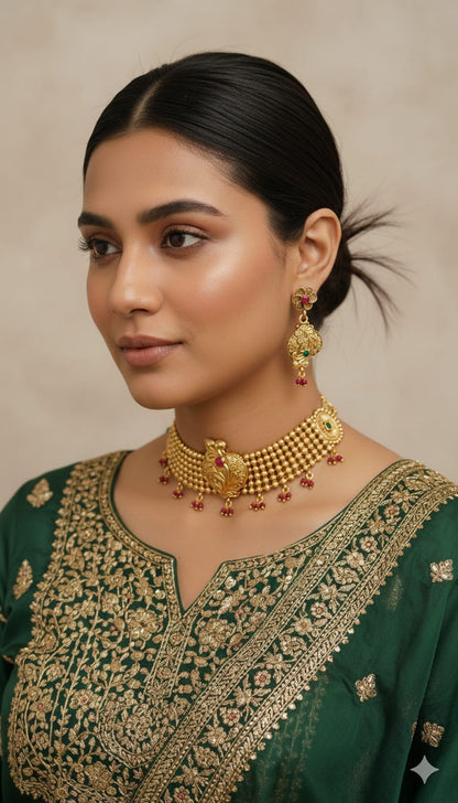 Royal Temple-Inspired Gold Tone Choker Necklace Set