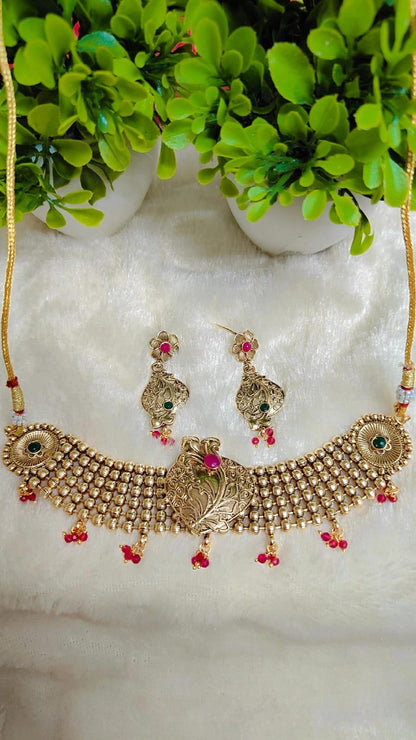 Royal Temple-Inspired Gold Tone Choker Necklace Set