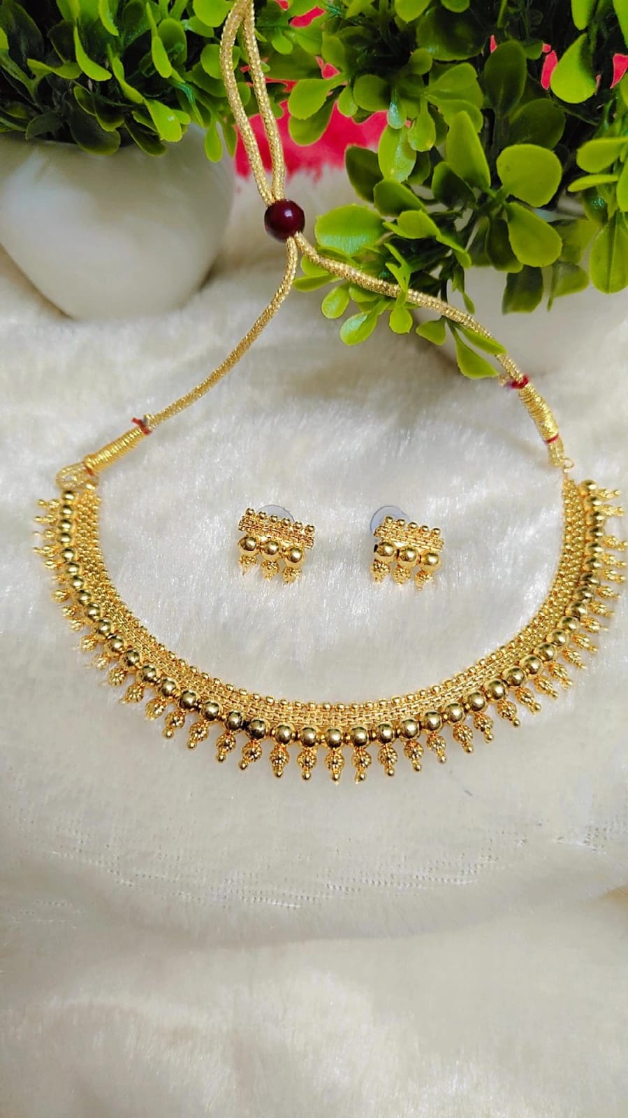 Elegant Gold Beaded Necklace Set
