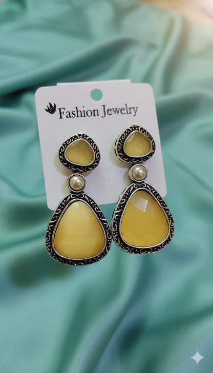 Oxidised Stone Drop Earrings