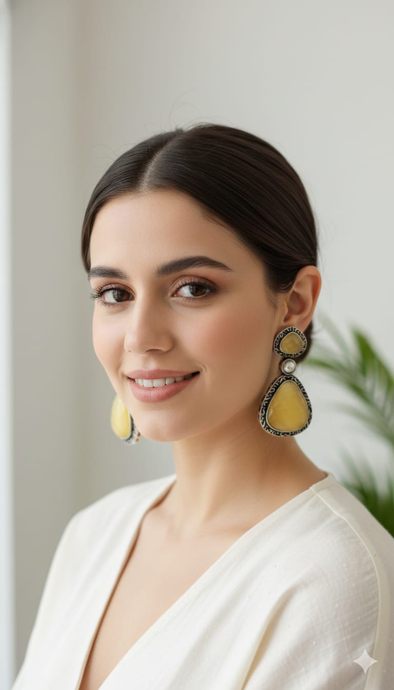 Oxidised Stone Drop Earrings