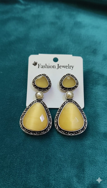 Oxidised Stone Drop Earrings