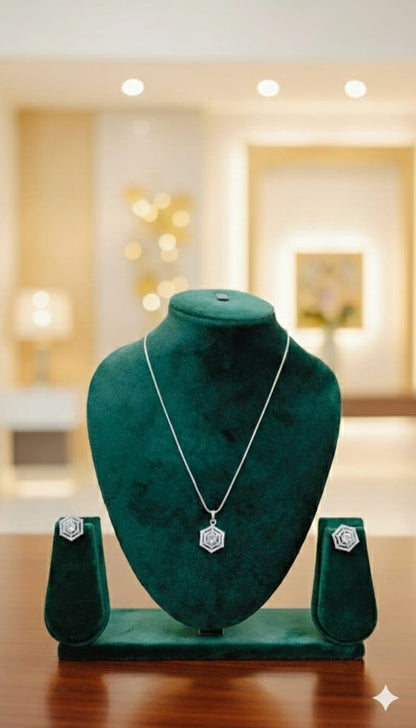 American Diamond Hexa Sparkle Pendant Set