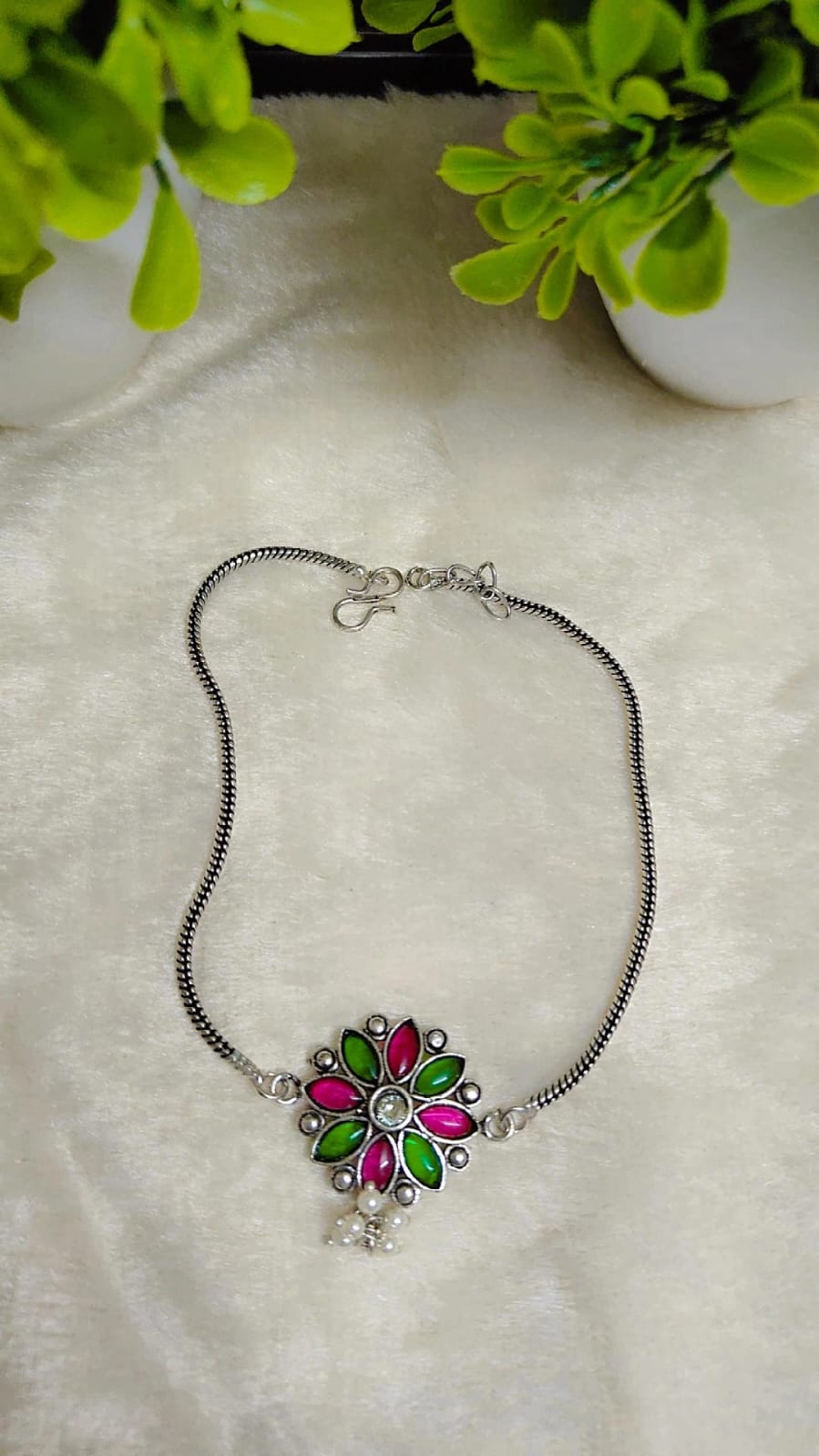 Floral Charm German Silver Anklet