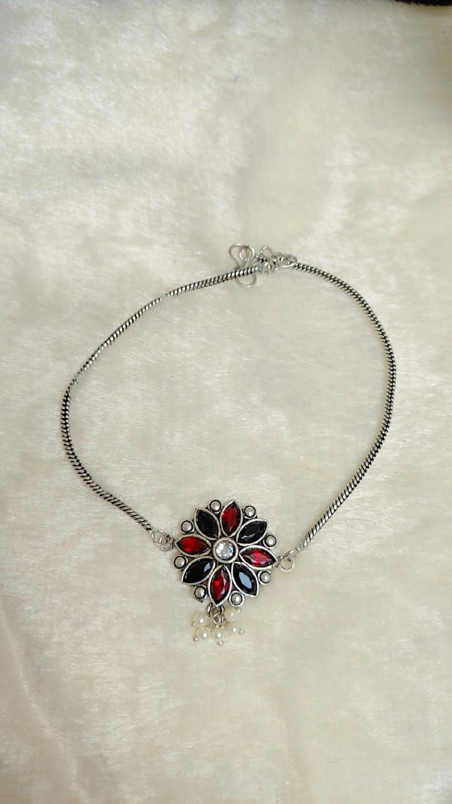 Floral Charm German Silver Anklet
