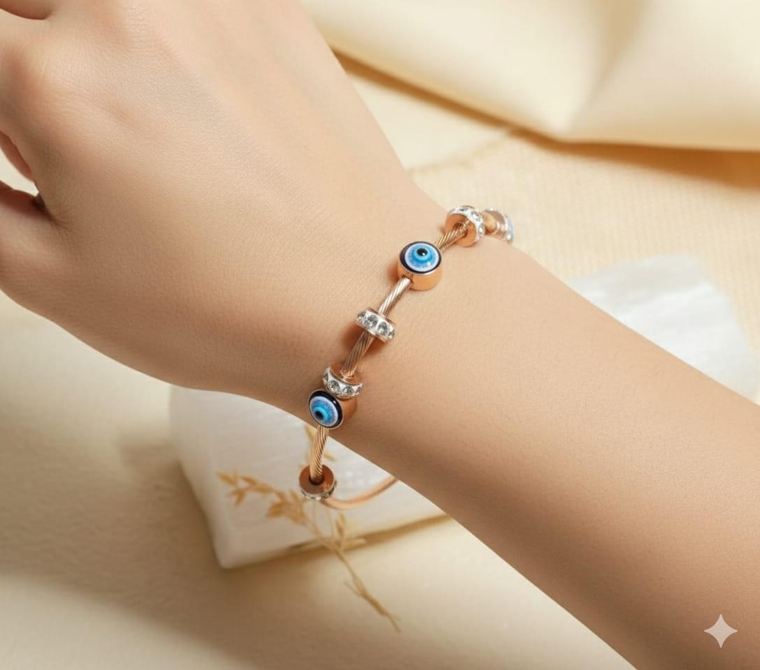 Evil Eye Gold Cable Single Bracelet