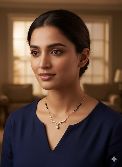 Curved Diamond-Style Pendant Mangalsutra