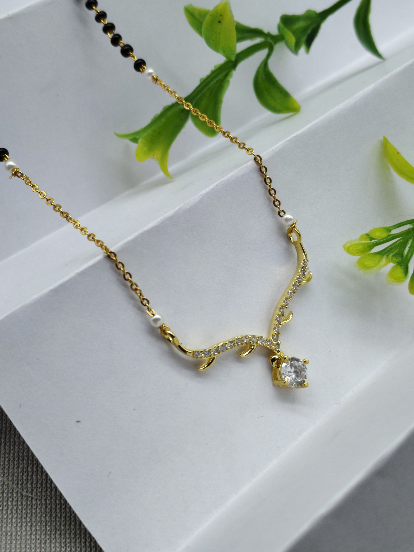 Curved Diamond-Style Pendant Mangalsutra