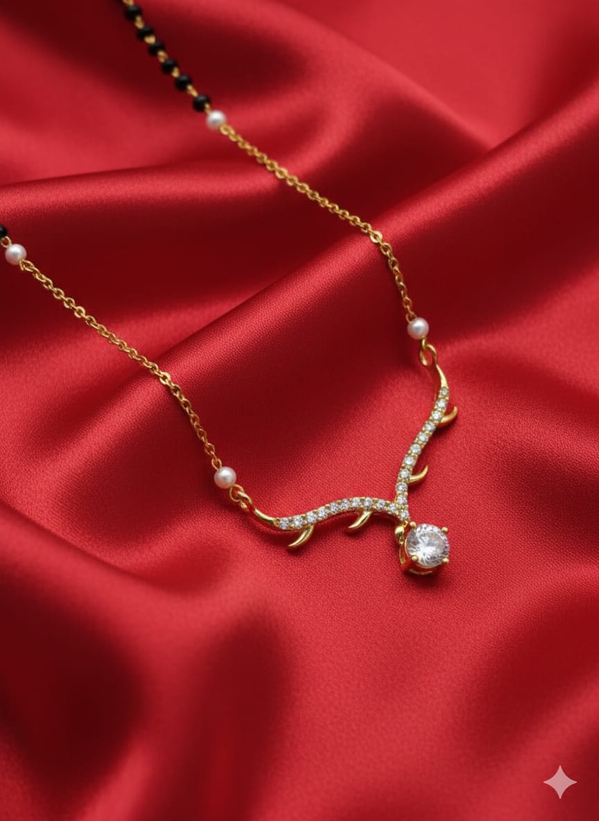 Curved Diamond-Style Pendant Mangalsutra