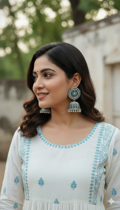 Peacock Stone Oxidised Jhumka Earrings