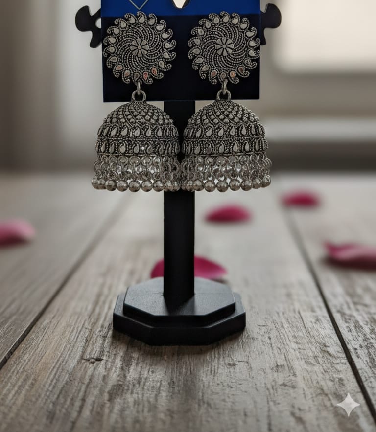Classic Oxidised Dome Jhumka Earrings