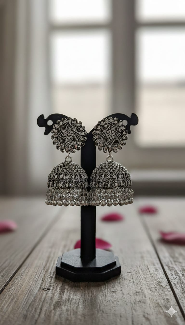 Classic Oxidised Dome Jhumka Earrings
