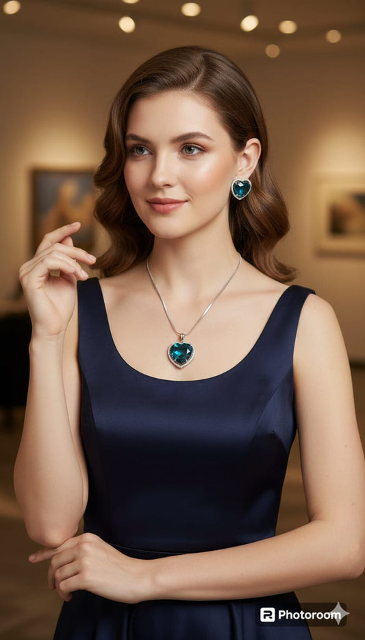 Royal Blue Heart Crystal Necklace Set