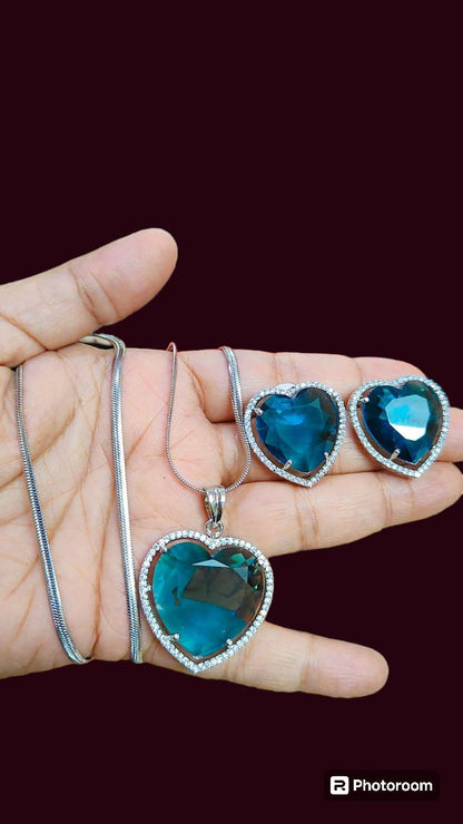 Royal Blue Heart Crystal Necklace Set