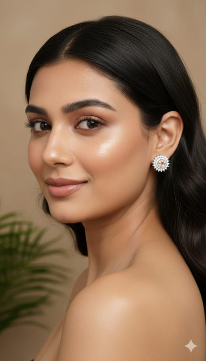 Golden Halo CZ Stud Earrings