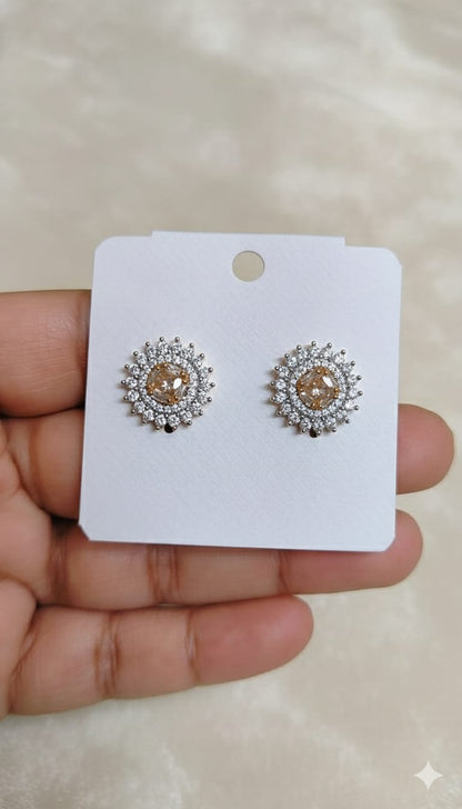 Golden Halo CZ Stud Earrings