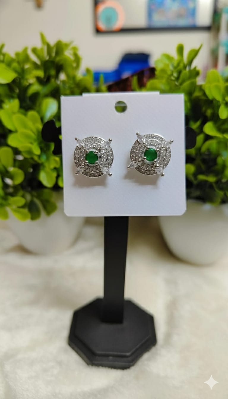 Emerald Green Halo Stud Earrings ✨