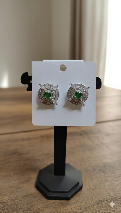 Emerald Green Halo Stud Earrings ✨