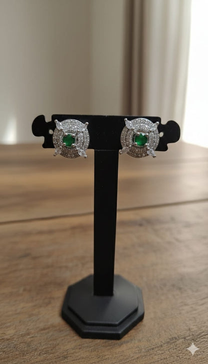 Emerald Green Halo Stud Earrings ✨