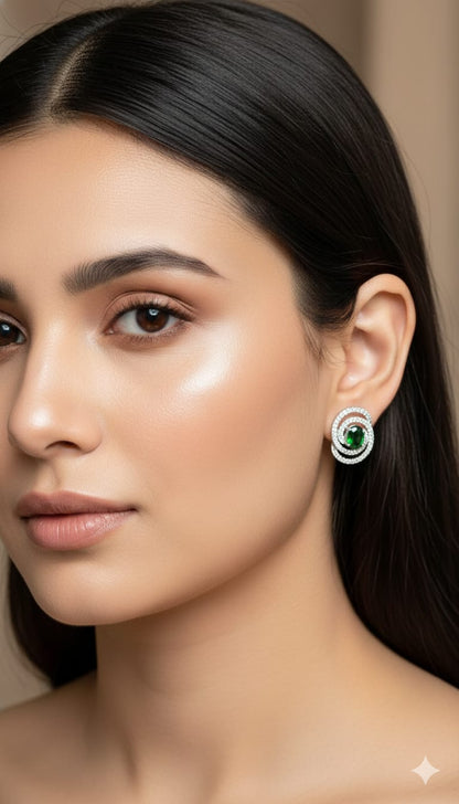 Emerald Glow CZ Stud Earrings