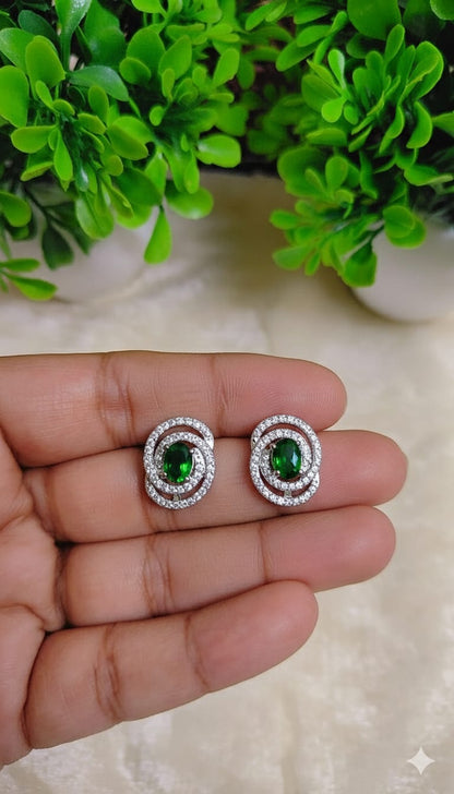 Emerald Glow CZ Stud Earrings