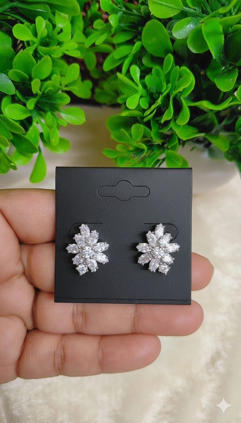 Crystal Bloom CZ Stud Earrings