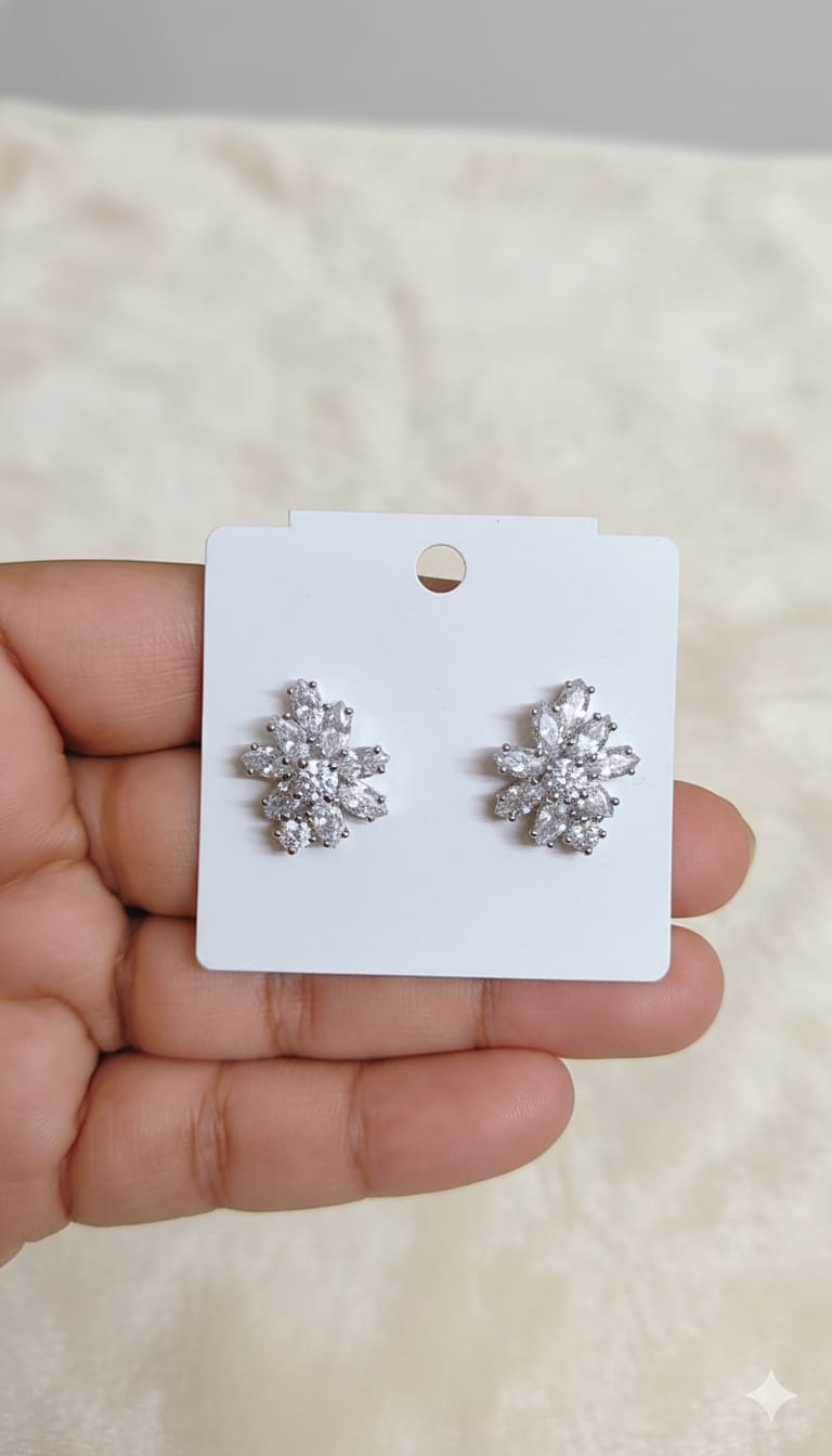 Crystal Bloom CZ Stud Earrings