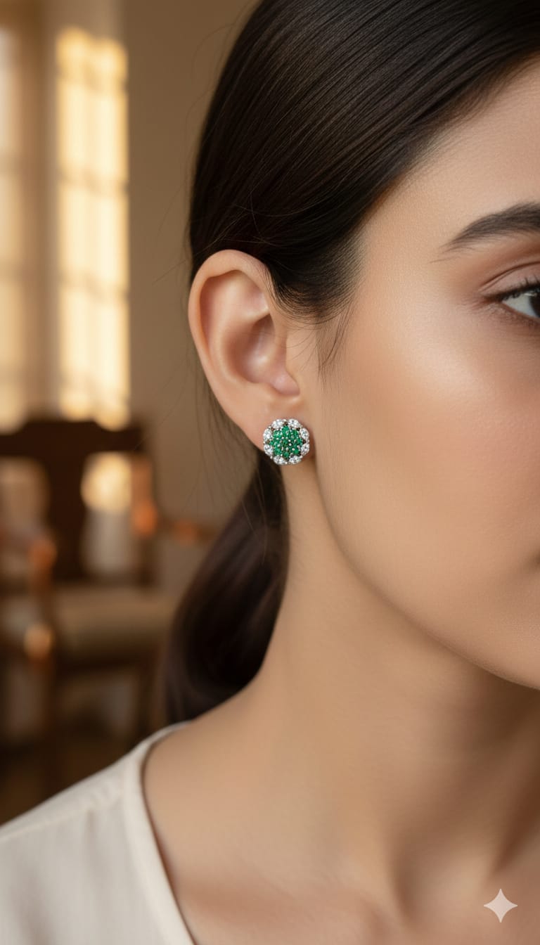 Emerald Cluster CZ Stud Earrings