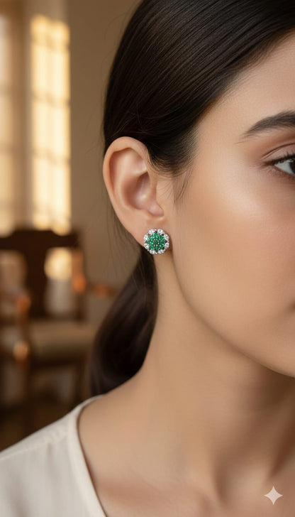 Emerald Cluster CZ Stud Earrings