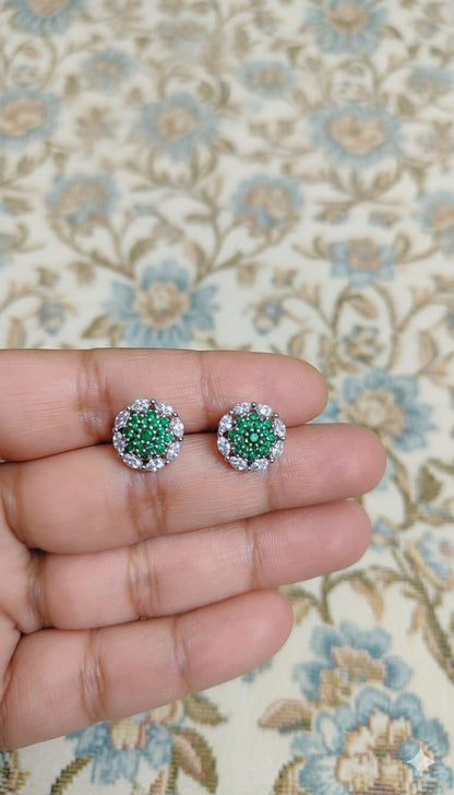 Emerald Cluster CZ Stud Earrings
